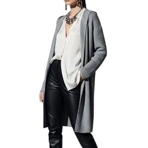 Design Lab pure cashmere grey hood long open front cardigan sweater M